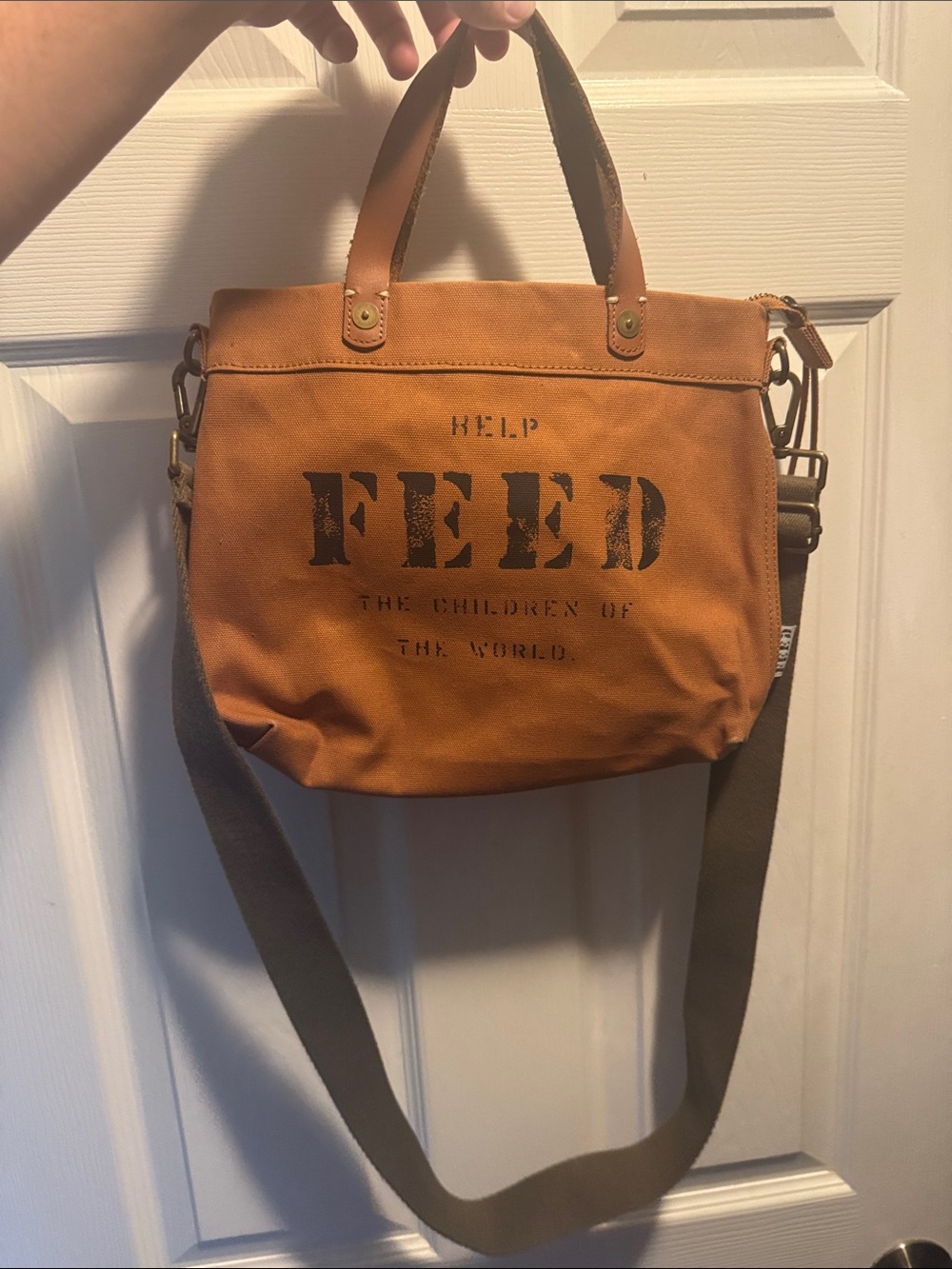 FEED Canvas Crossbody Bag in Tan with Adjustable Strap